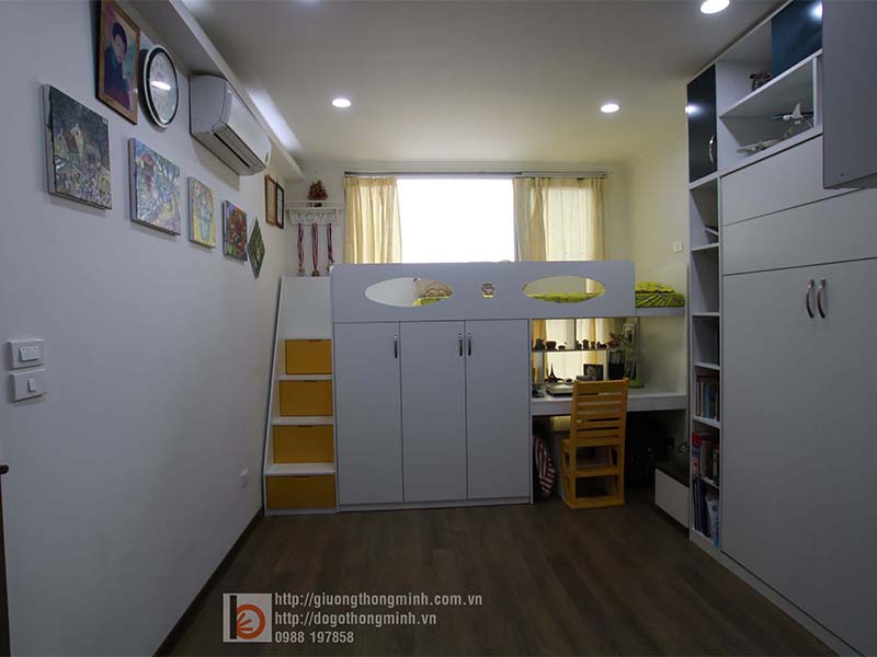 Thiết kế phòng ngủ 11m2 cho hai bé với giường thông minh giuong thong minh cho be yeu 4
