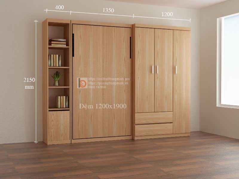 Giường thông minh đơn 1m2 bàn học và tủ quần áo giường ngủ thông minh