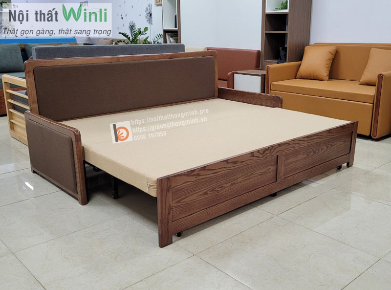 sofa giường thông minh tay gỗ nỉ-TGT sofa giường thông minh tay gỗ nỉ TGT