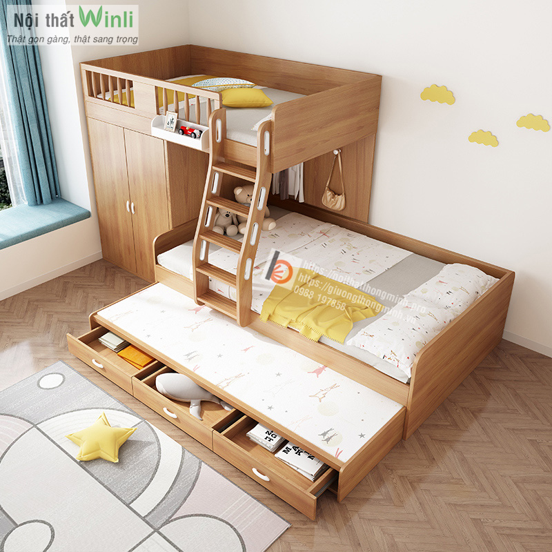 giường tầng gỗ tự nhiên có bàn học cho bé8 giuong tang go tu nhien co ban hoc cho be8