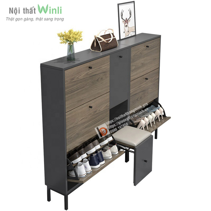 tủ giày màu óc chó có ghế ngồi tu giay mau oc cho co ghe ngoi